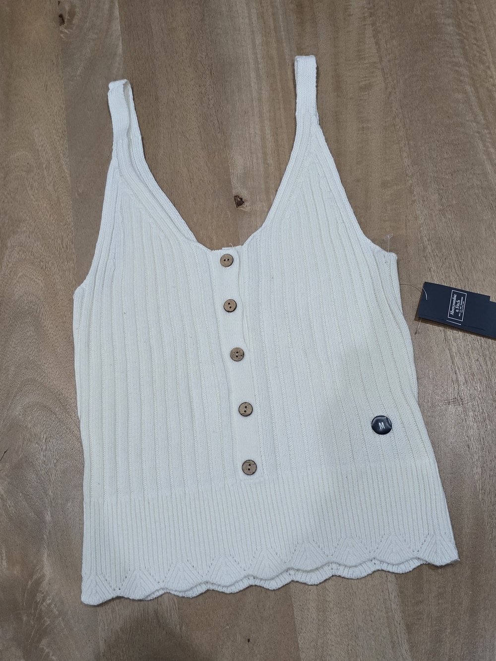 H&M Cream Ribbed Button-Front Knit Tank